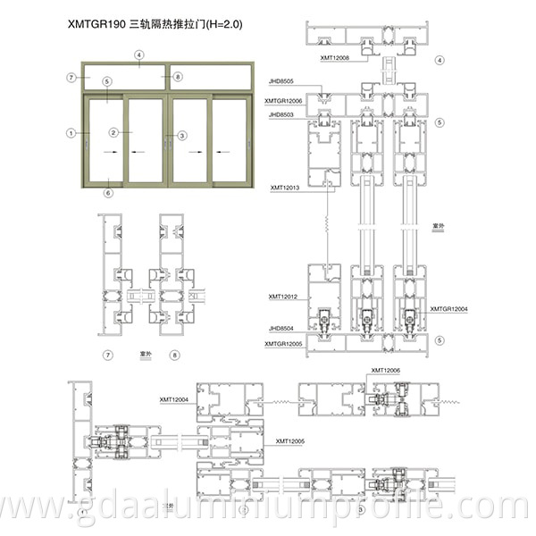 Aluminum XMTGR120-190 Insulated Sliding Doors Assembly Structure